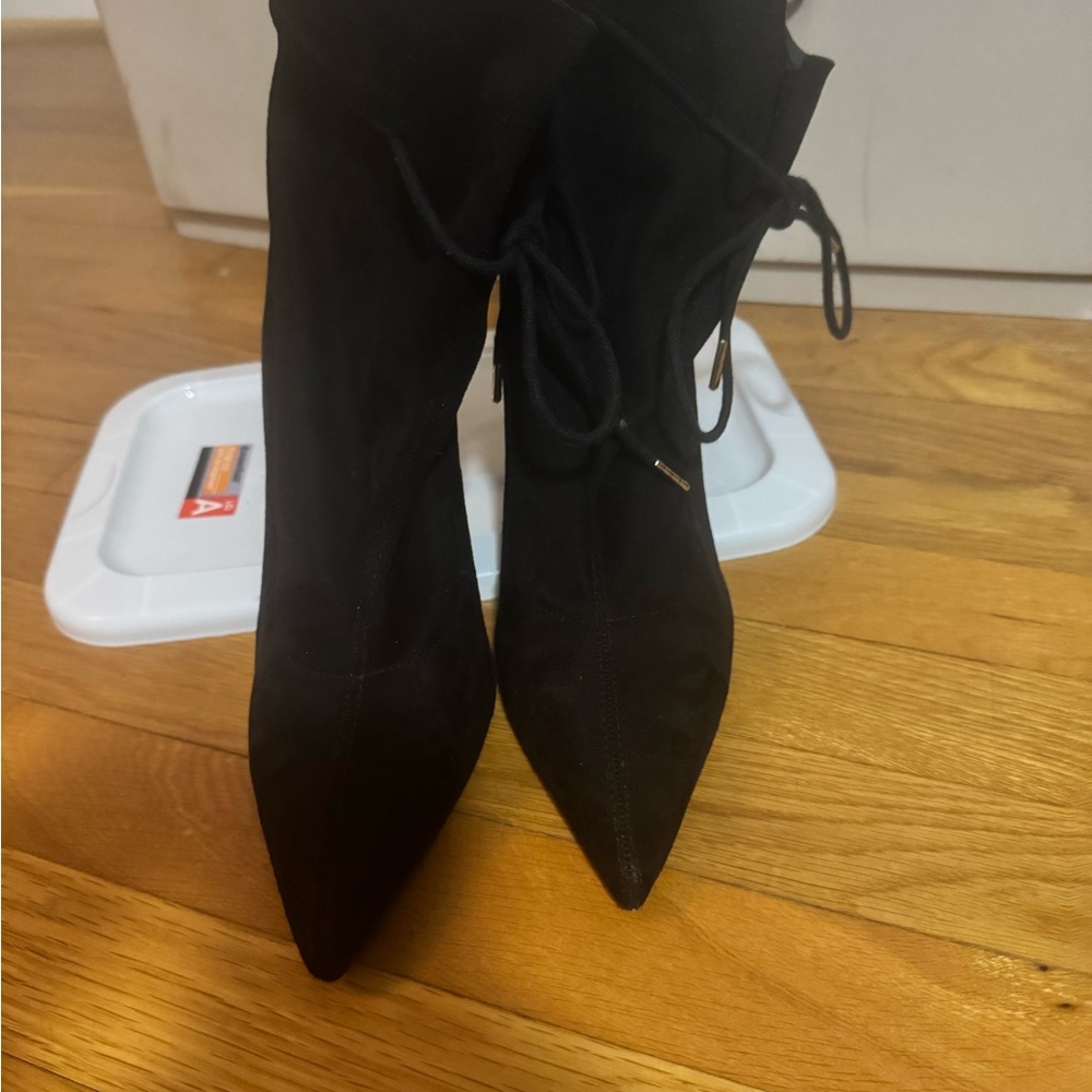 JustFab Black Lace Up Boots with Pointed Toe